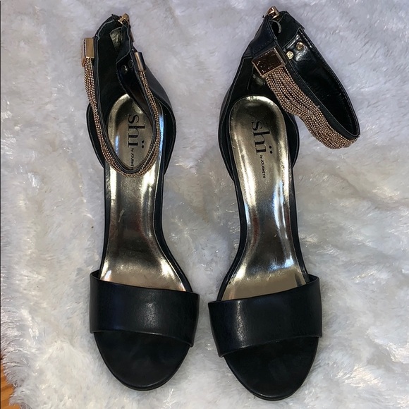 NWOT Black & Gold Open Toe Stilettos (sz 11) - Picture 2 of 4